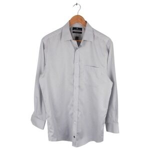 Hart Schaffner Marx Dress Shirt White Blue Micro Check Oxford Size 15.5 33